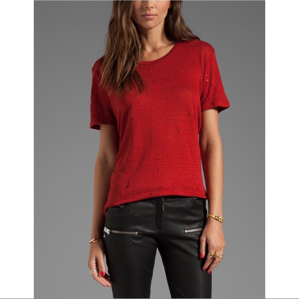 IRO | Clay Distressed Maroon Linen Tee XS
